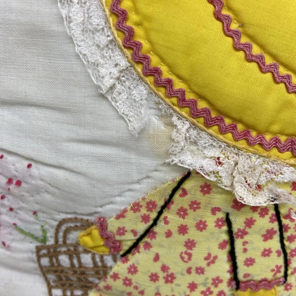 Vintage Sunbonnet Sue Decorative Pillows Set of 2 Yellow Pink Ruffle Cottagecore